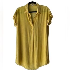 Umgee Mustard Yellow Cuffed Sleeve Raw Hem Shirt Dress Size S EUC Vaca Summer